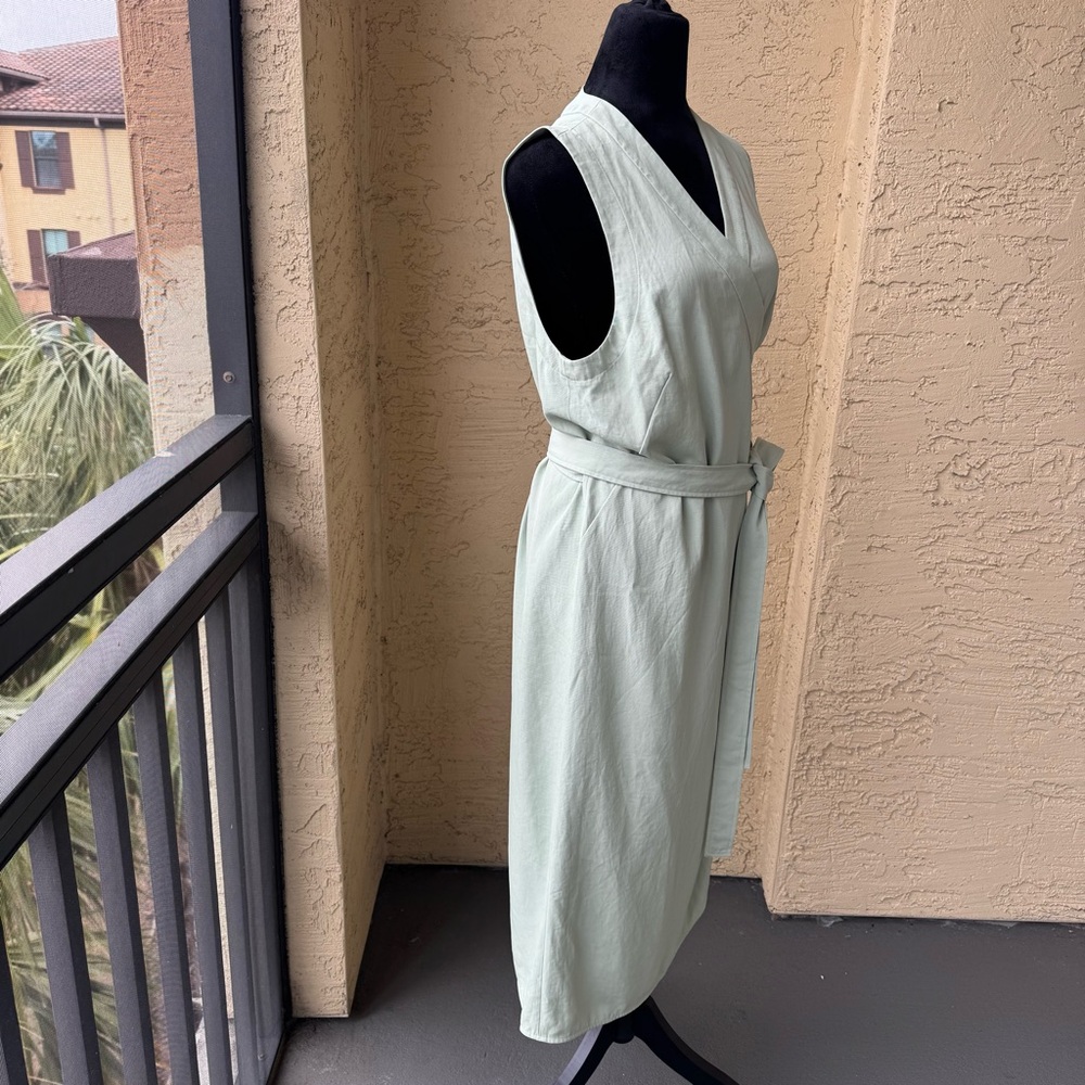 Everlane The Japanese GoWeave Wrap Dress Sz 12 Sage Green Midi Sleeveless - Picture 5 of 14